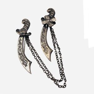 Vintage Sterling Silver Sword Scimitar Chatelaine Brooch